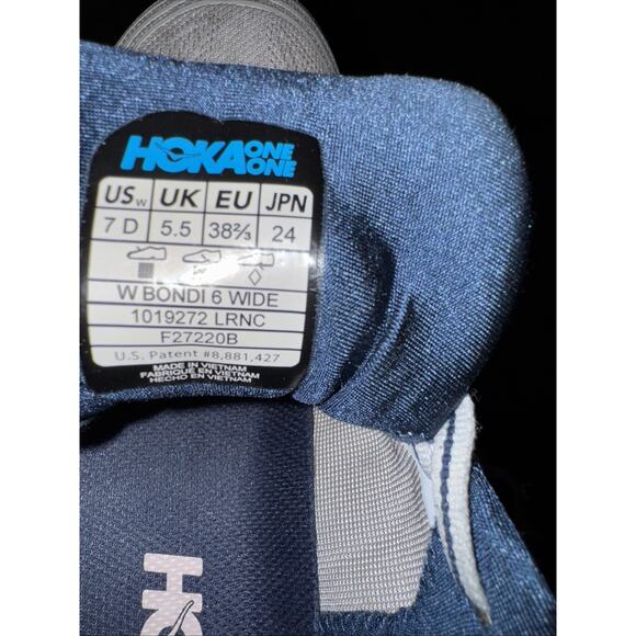 Hoka One One Bondi 6 Wide Running Shoes Womens Size 7 D Running Shoes Gray Navy - Picture 10 of 10